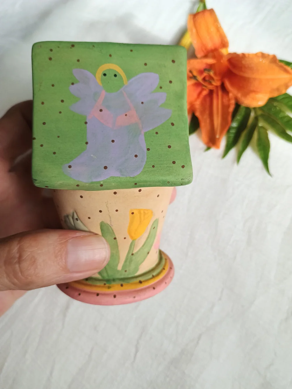🌷 COTTAGE CORE 🌷 VTG Whimsical, Hand-Painted, Miniature, Ceramic Birdhouse